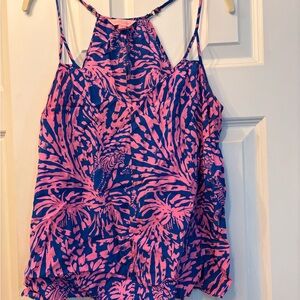 Vibrant Pink and Blue Women's Silk Tank Top